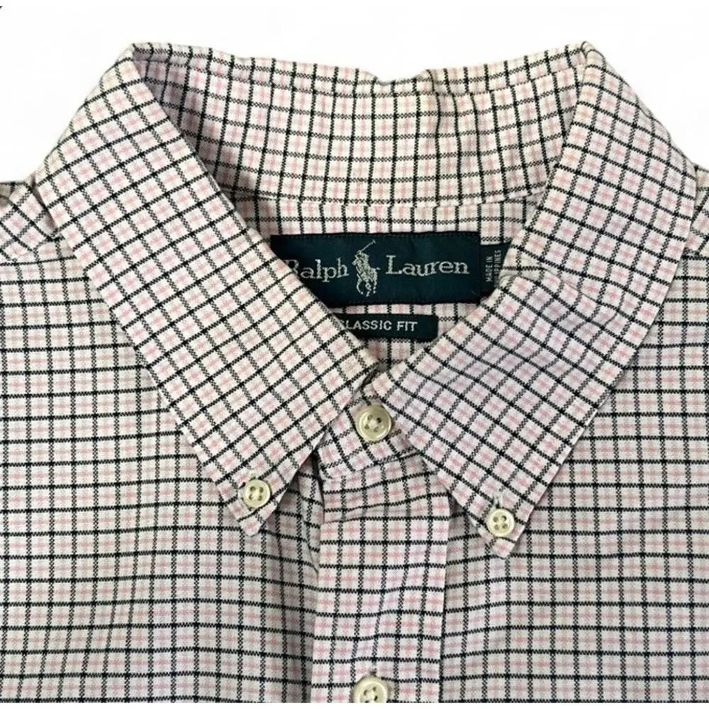 Polo Ralph Lauren Classic Fit Pink Blue Gingham Long Sleeve Button Up Shirt XL